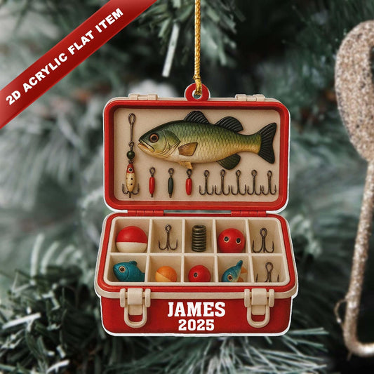 Maxcorners Personalized Fishing Tackle Box Fishing Christmas Ornament, Fishing Man Acrylic Ornament, Christmas Gift For Him