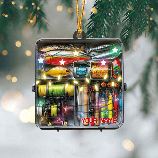 Maxcorners Custom Fishing Tackle Box Acrylic Ornament, Christmas Ornaments For Men, Christmas Tree Decor