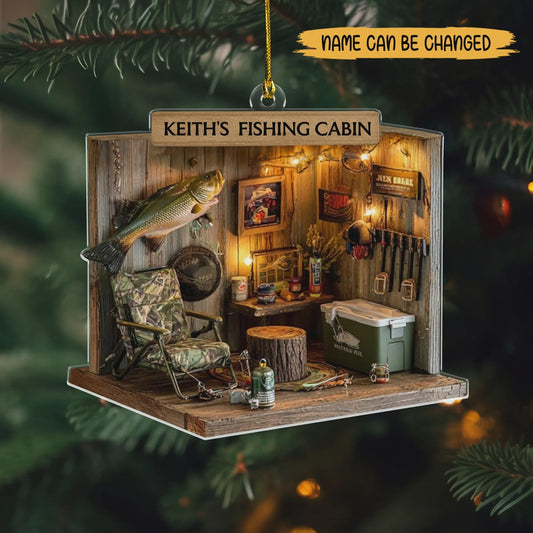 Maxcorners Fishing Cabin Custom Name Acrylic Ornament, Fishing Ornament, Christmas Tree Decor
