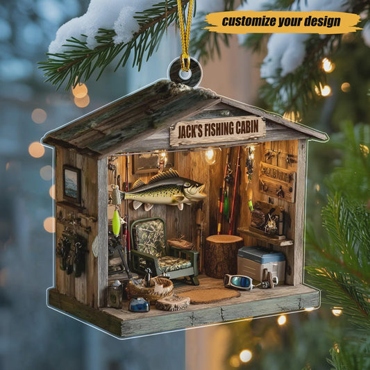Maxcorners Fishing Cabin Custom Acrylic Ornament, Fishing Ornament, Gift For Fisherman, Christmas Tree Decor