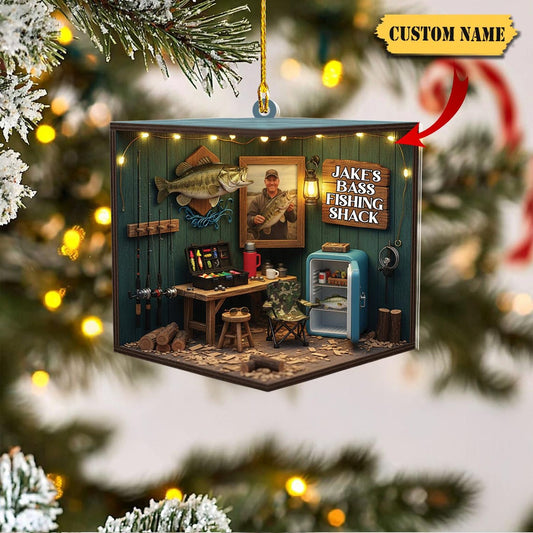 Maxcorners Rustic Fishing Cabin Custom Acrylic Ornament, Fishing Ornament, Gift For Fisherman, Christmas Tree Decor