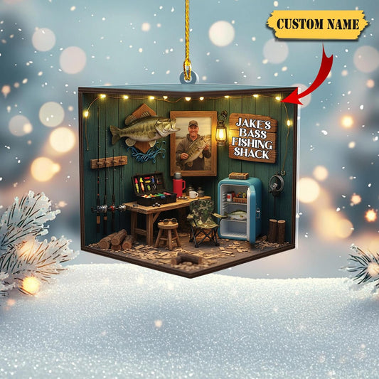 Maxcorners Rustic Fishing Cabin Custom Acrylic Ornament, Fishing Ornament, Gift For Fisherman, Christmas Tree Decor
