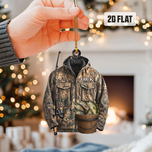 Maxcorners Fishing Jacket Acrylic Xmas Ornaments, Presents For Fishing Lovers, Fishing Ornament