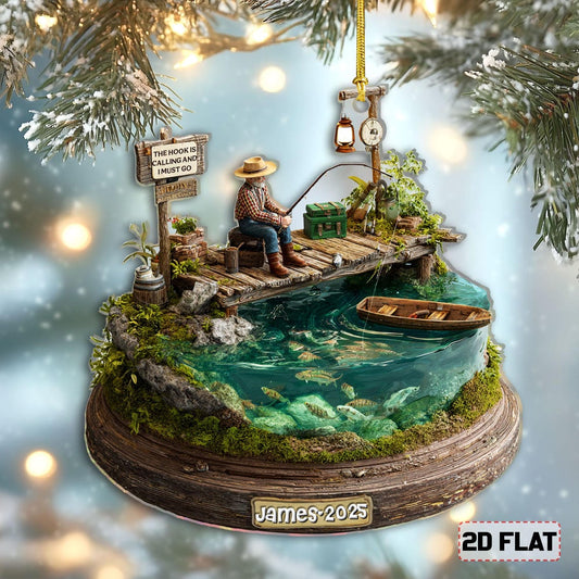 Maxcorners The Hook Is Calling And I Must Go Fishing Personalized Fishing Ornament, Fisherman Christmas Gift