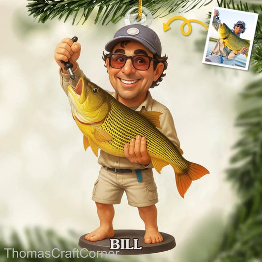 Maxcorners Custom Photo Fishing Ornaments, Fishing Ornament, Gift For Fisherman, Christmas Tree Decor