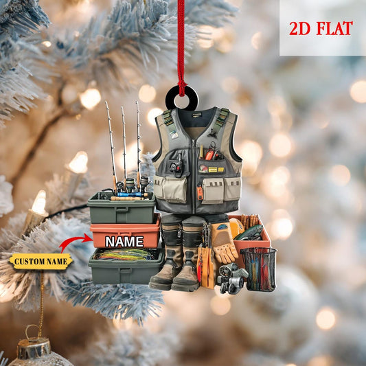 Maxcorners Custom Name Fisherman Christmas Acrylic Ornament, Fishing Ornament, Christmas Tree Decor