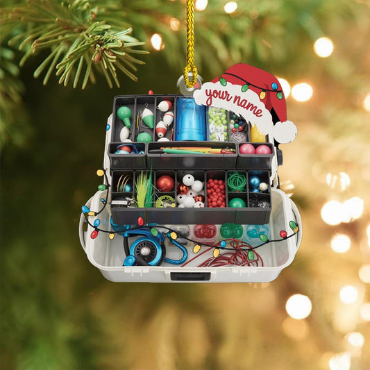 Maxcorners Custom Name Fishing Tackle Box Acrylic Ornament, Fishing Christmas Ornaments, Fisherman Gift