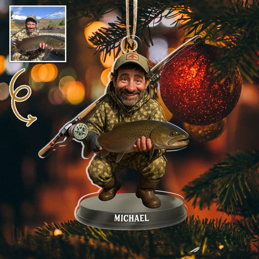 Maxcorners Custom Photo Fishing Christmas Ornament, Fishing Man Acrylic Ornament, Christmas Gift For Him
