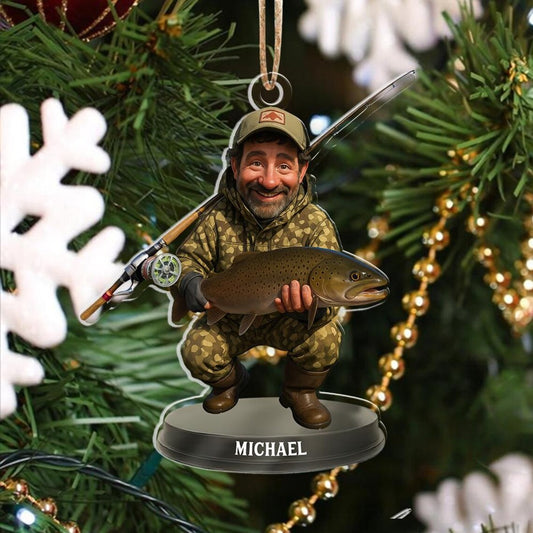 Maxcorners Custom Photo Fishing Christmas Ornament, Fishing Man Acrylic Ornament, Christmas Gift For Him