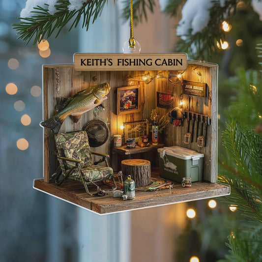 Maxcorners Fishing Cabin Custom Name Acrylic Ornament, Fishing Ornament, Christmas Tree Decor