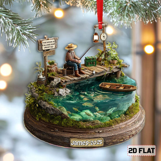 Maxcorners The Hook Is Calling And I Must Go Fishing Personalized Fishing Ornament, Fisherman Christmas Gift