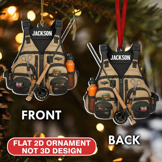 Maxcorners Fisherman Jacket Custom Name Acrylic Ornament, Fishing Ornament, Christmas Tree Decor