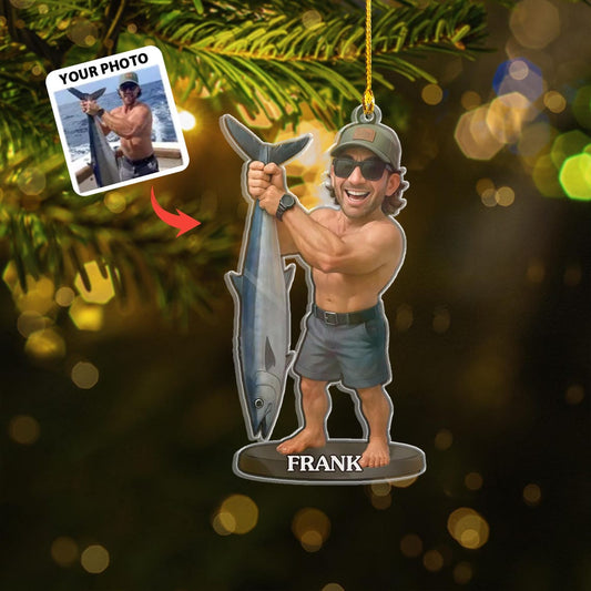Maxcorners Custom Photo Fishing Ornaments, Fishing Ornament, Gift For Fisherman, Christmas Tree Decor