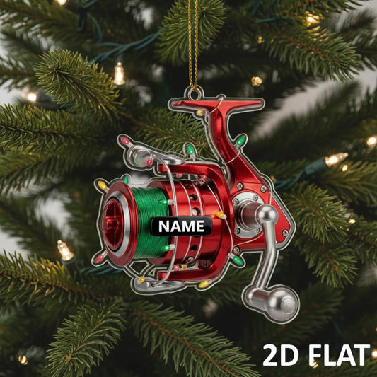 Maxcorners Personalized Fishing Reel 2D FLAT Ornament, Custom Fisherman Christmas Decor, Fishing Lover Xmas Tree Gift, Angler Holiday Ornament