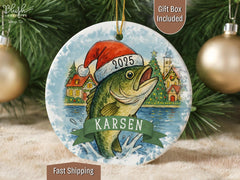 Maxcorners Personalized Fishing gift for dad Ornament 2025 yearly ornament Custom Name Xmas Fisherman Bass Fisherman Dad keepsake Gifts for Him Teenage
