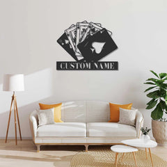 Maxcorners Poker Wall Art With LED Lights Custom Name, Poker Decor Wall Led Sign, Casino Wall SignLM1009