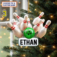 Maxcorners Custom Name Bowling Strike Personalized Ornament, Christmas Tree Hanging Decor, Christmas Ornament, 2D Flat Ornament LM1111