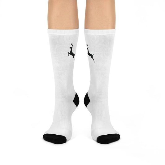 Maxcorners Deer Festive Cushioned Crew Socks with Reindeer Design, Cozy Winter Wear, Christmas Gift, Holiday Comfort, Cute Animal Socks, Perfect Home LM2611