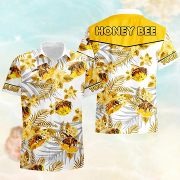 Maxcorners Custom Bee And Flowers Button Shirt/Shorts, Bee Hawaiian Shirt, Beekeeper Beach Shirt, Summer Shorts Men, Honey Bee Love Aloha Shirt LM1304