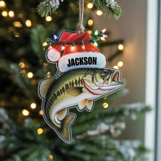 Maxcorners Personalized Bass Fish Ornament, Fishing Christmas Gifts, Custom Acrylic Ornaments, Gift For Fisherman