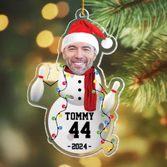 Maxcorners Personalized Bowling Snowman Ornament, Custom Photo Ornament for Bowlers, Funny Sports Christmas Gift, Team Player Holiday Keepsake LM1111