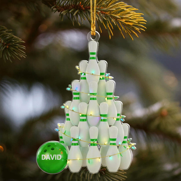 Maxcorners Personalized Bowling Pin Tree Ornament, Custom Name Bowler Christmas Gift, Bowling Pin Xmas Decor, Sports Team Keepsake, Funny Tree
 LM1111