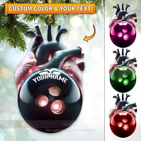 Maxcorners Personalized Bowling Heart Ornament, Custom Name Bowling Ball Christmas Decor, Funny Unique Gift for Bowlers & League Players 2025 Holiday
 LM1111