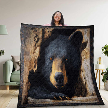 Maxcorners Black Bear Quilted Blanket, Realistic Wildlife Forest Bedding, Rustic Cabin Throw Quilt, Cozy Hunting Lodge Gift for Nature Lovers LM1611