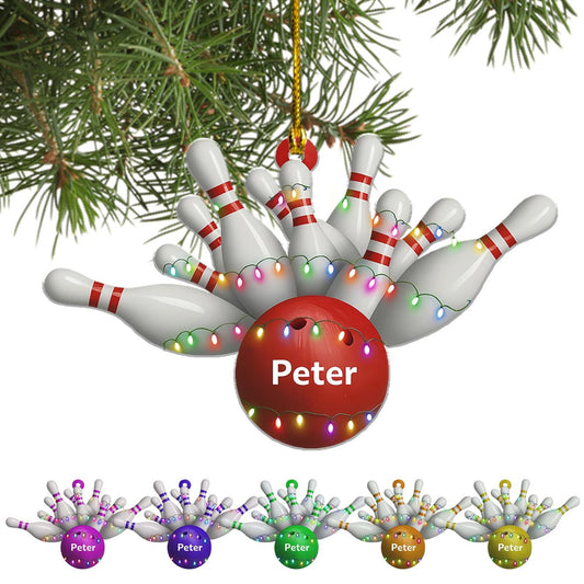 Maxcorners Custom Name Bowling Strike Ornament, 2D Flat Bowling Ornament, Christmas Tree Hanging, Gift for Bowlers, Bowling Lover Holiday Ornament
 LM1111