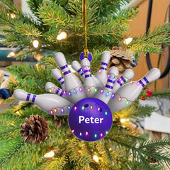 Maxcorners Custom Name Bowling Strike Ornament, 2D Flat Bowling Ornament, Christmas Tree Hanging, Gift for Bowlers, Bowling Lover Holiday Ornament
 LM1111