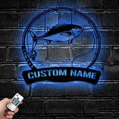 Maxcorners Custom Albacore Fishing Metal Sign Fish Wall Art With LED Light