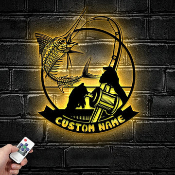 Maxcorners Custom Skeleton Marlin Fishing Metal Sign Fish Wall Art With LED Light