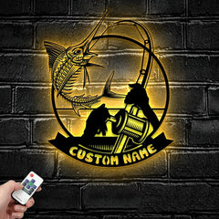 Maxcorners Custom Skeleton Marlin Fishing Metal Sign Fish Wall Art With LED Light