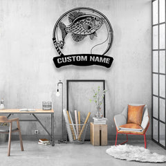 Maxcorners Custom Black Crappie Freshwater Fishing Metal Sign Fish Wall Art With LED Light
