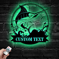 Maxcorners Custom Marlin Fishing Metal Sign Fish Wall Art With LED Light