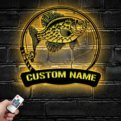 Maxcorners Custom Black Crappie Freshwater Fishing Metal Sign Fish Wall Art With LED Light