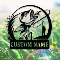Maxcorners Custom Fishing Metal Sign, ,Fisherman Catching Fish Wall Art