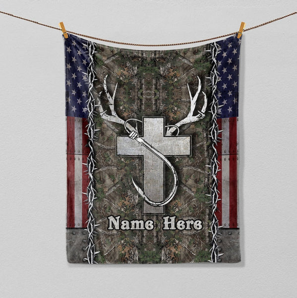 Maxcorners Custom Name Hunting Fishing God Blanket