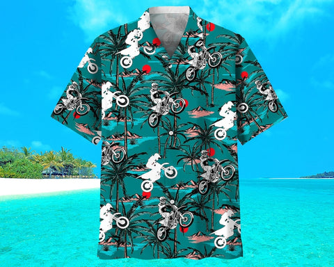 Maxcorner Motorbike Racing Palm Tree Beach Hawaiian Shirt