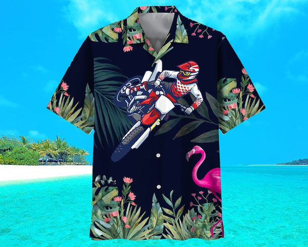 Maxcorner Motorbike Racing Flamingo Floral Hawaiian Shirt