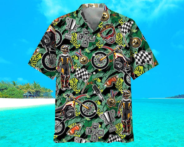 Maxcorner Motorbike Racing Pattern Hawaiian Shirt