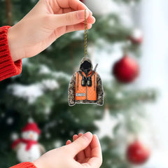 Maxcorners Personalized Orange Safety Vest Deer Hunter Outfit Christmas 3D Ornament, Custom Holiday Tree Decor, Perfect Gift for Hunter