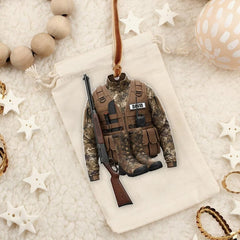 Maxcorners Personalized Tactical Camo Vest with Rifle And Boots Christmas 3D Ornament, Custom Holiday Tree Decor, Perfect Gift for Hunter