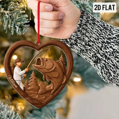 Maxcorners Custom Faux Wood 2D Flat Christmas Fisherman Acrylic Ornament – Faux 3D Fishing Lover Acrylic Ornament, Xmas Fisherman Keepsake
 2D Flat