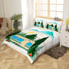 Maxcorners Happy Camping Duvet Cover, Cartoon Trailer/RV Jungle Trees Watercolor Natural Bedding Set