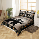 Maxcorners Wild Bear Duvet Cover, Animal Silhouette Jungle Mount Rustic Wooden Board Quilt Cover, Green Camouflage Black Stripes Bedding Set