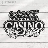 Custom Casino Playing Cards Chips Gambling Dice Poker Metal Wall Art LED Light - Personalized Gamer Name Sign Home Decor Game Zone Decoration