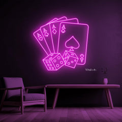 Maxcorners Poker Cards & Dice Neon Sign, Casino Led Light Wall Art, Poker Room Wall DecorLM1009