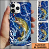 Maxcorners Personalized Fishing Phone Case with Ocean Splash, Anchor, Lure, Blue Fish Scales and Custom Name Phone Case (12 Species)