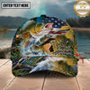 Maxcorners Personalized Fishing Cap with American Flag, Camo Lake Scene, Fishing Hook and Custom Name 3D Cap (12 Species)